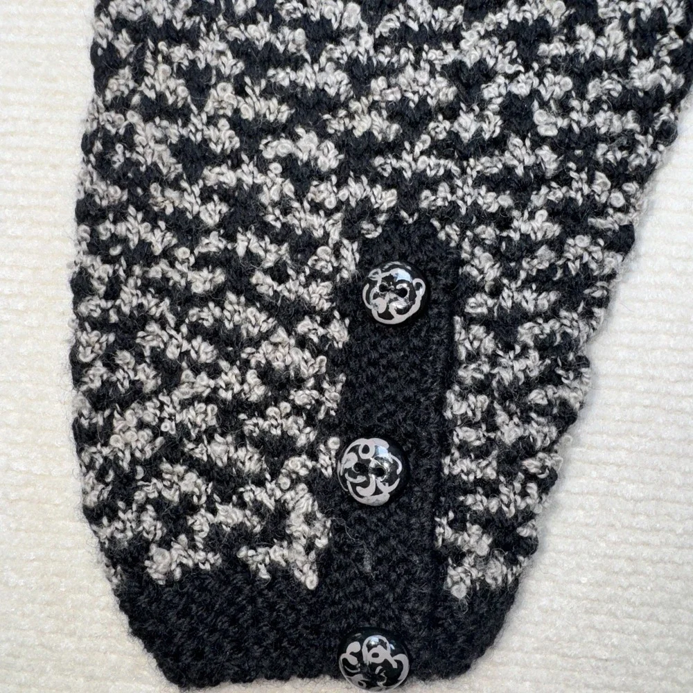 Peruvian Connection Cardigan Women XL Black Grey Merino‎ Wool Handknit Popcorn